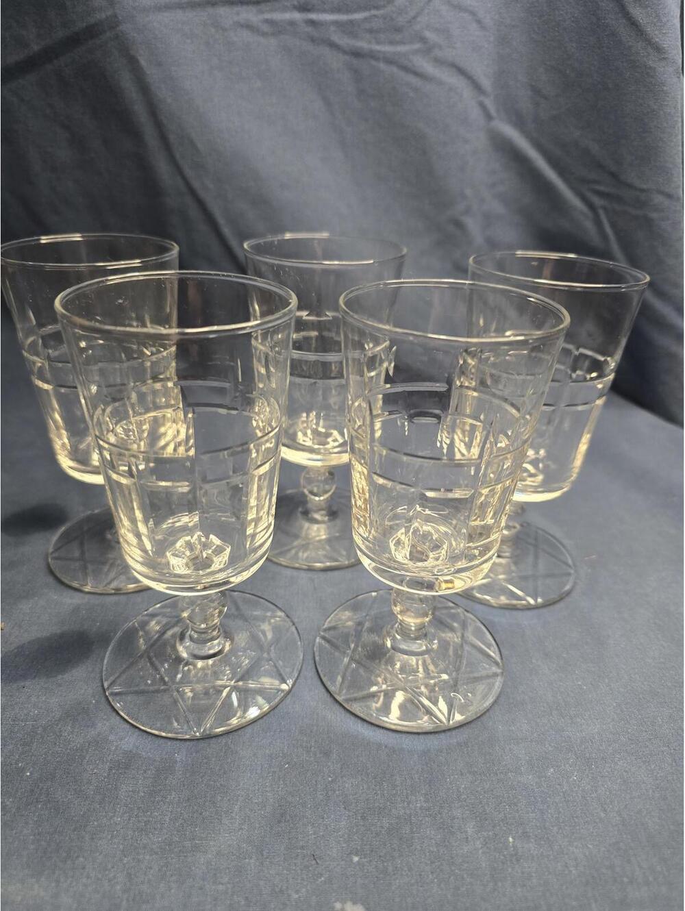 Set Of 5 Vintage Anchor Hocking "Tartan" Water Goblets